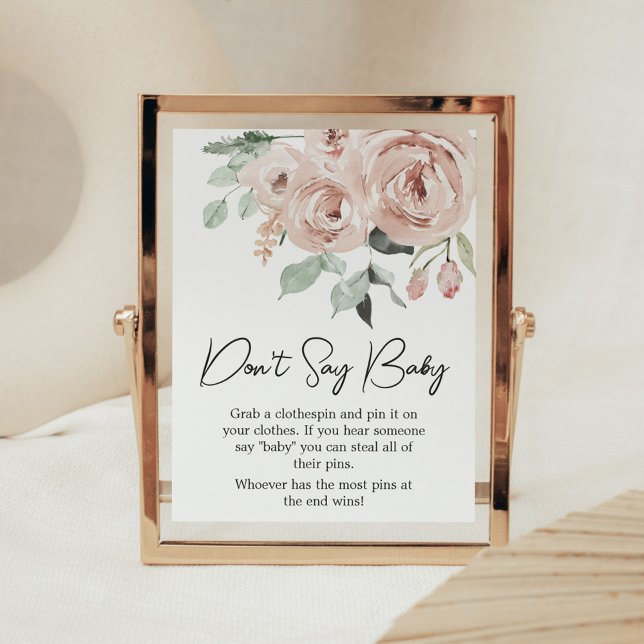 Poster Rose rose pâle C'est une fille Ne pas dire bébé (It's a Girl Dusty Pink Rose Baby Shower Don't Say Baby Sign)