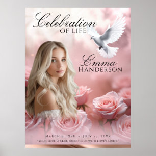 Poster Rose rose Roses et Rose Gold Funérailles signe d'a