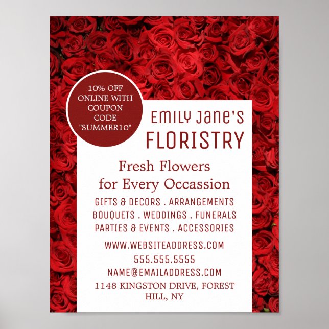 Poster Rose rouge Arrière - plan, Floristry Publicité (Devant)