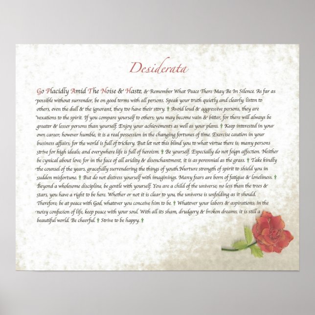 Poster Rose rouge DESIDERATA (Devant)