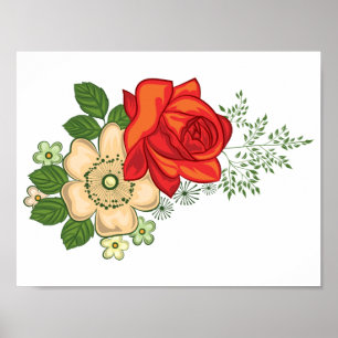 Poster Rose Rouge et Pâquerettes