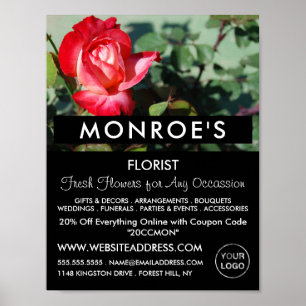 Poster Rose rouge, fleuriste, publicité pour la floricult