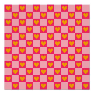 Poster Rose rouge jaune coeur amour À damiers Y2K Motif