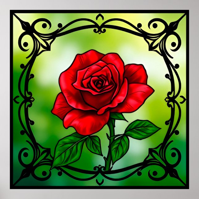 Poster Rose rouge vibrant (Devant)