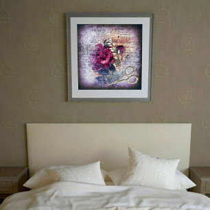 Poster Rose rouge victorienne Floral Grunge