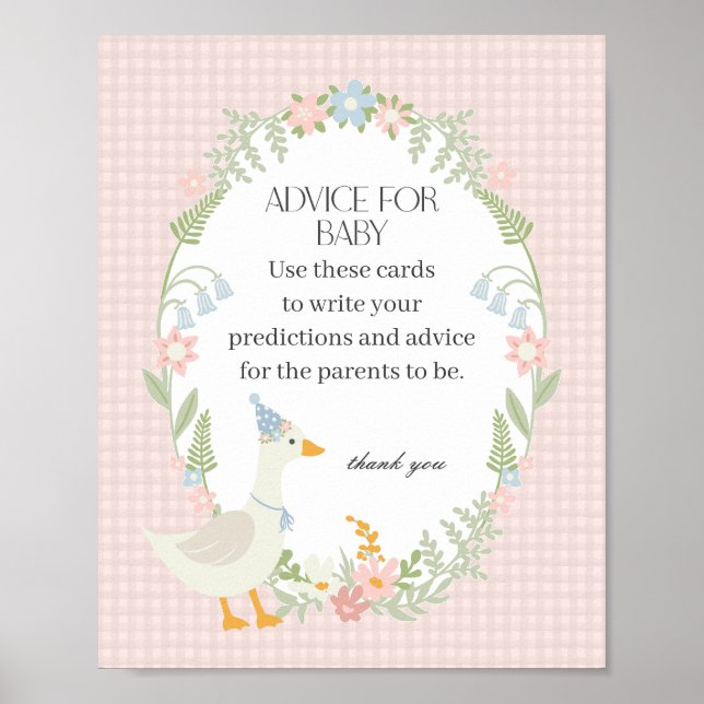 Poster Rose Silly Goose Floral En vichy Conseils pour béb (Devant)