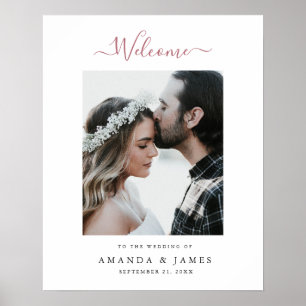 Poster Rose simple moderne Gold Photo Mariage Bienvenue