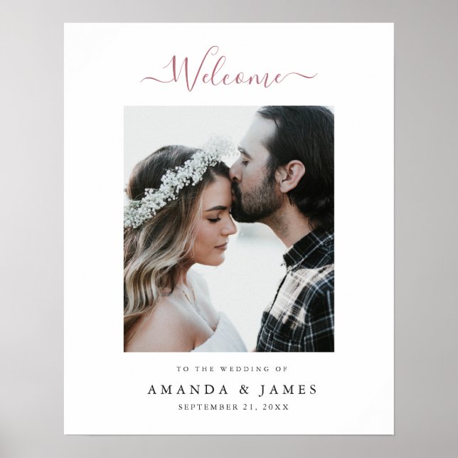 Poster Rose simple moderne Gold Photo Mariage Bienvenue (Devant)