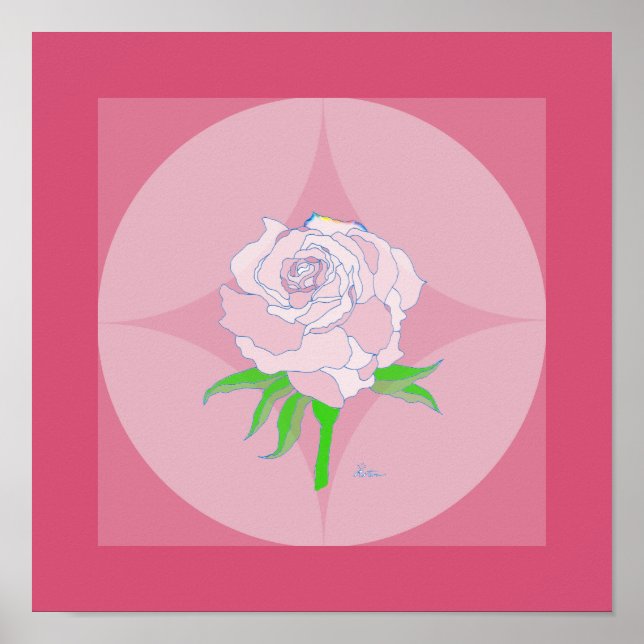 Poster - Rose sur Arrière - plan géométrique (Devant)
