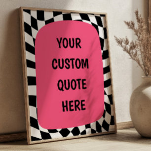 Poster Rose sur damier noir et blanc Citation personnalis
