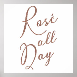 Poster ROSÉ TOUTE LA JOURNÉE Rose Parties scintillant or