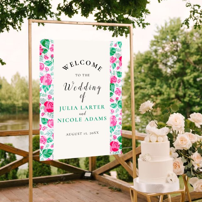 Poster Rose Vert Rose Pétales Fleurs Jardin Mariage (Créateur téléchargé)