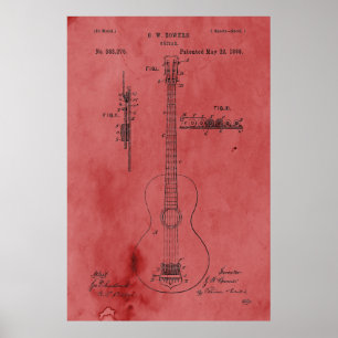 Poster Rose vintage brevet de guitare