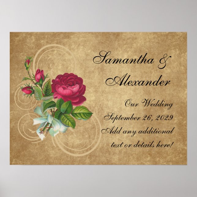 Poster Rose Vintage élégant, Magenta/Brown (Devant)