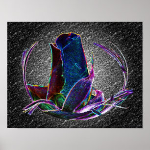 Poster Rosebud abstrait bleu électrique Art floral