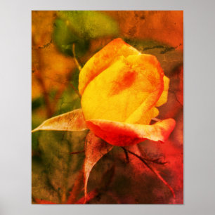 Poster Rosebud Jaune Avec Des Points Forts Rouges Art Déc