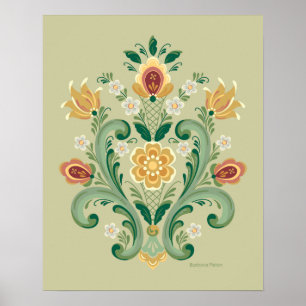 Poster Rosemaling vert et or