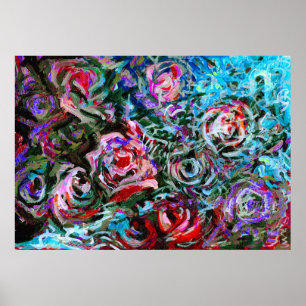 Poster Roses abstraites en rouge et turquoise - impressio