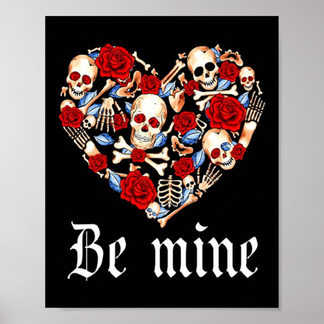 Poster Roses And Skulls Heart Gothic Style Valentine Be M (Devant)