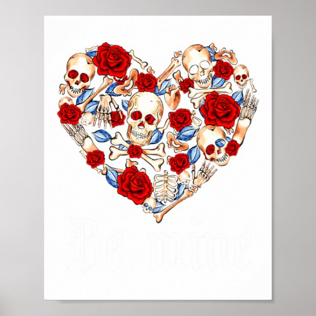 Poster Roses And Skulls Heart Gothic Style Valentine Be M (Devant)