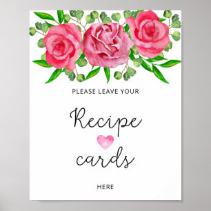 Poster Roses aquarelle laissez votre carte de recette ici