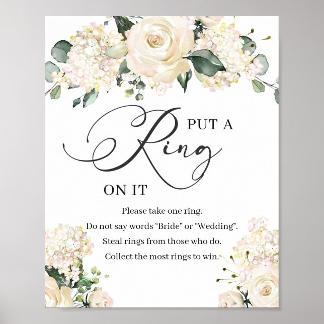 Poster Roses blanches eucalyptus vert mettre une bague su (Devant)