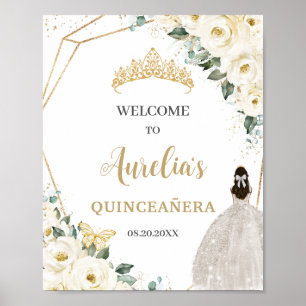 Poster Roses Blanches Fleur Quinceañera 15 Bienvenue Anni