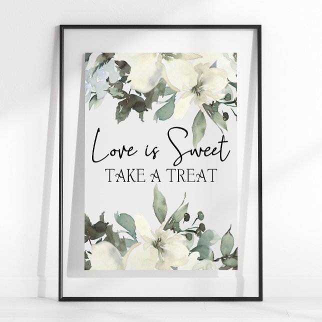 Poster Roses Blanches Floral Mariage L'amour est doux Fav (Créateur téléchargé)