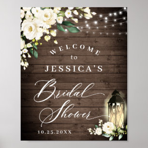 Poster Roses blanches Lanterne Bois rustique Fête des mar