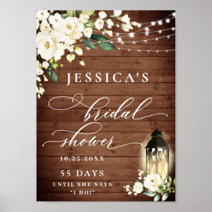Poster Roses blanches Lanterne Bois rustique Fête des mar