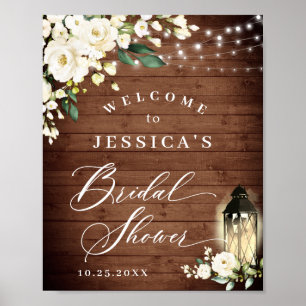 Poster Roses blanches Lanterne Bois rustique Fête des mar