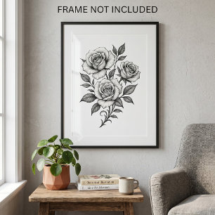Poster Roses botaniques élégantes noir et blanc
