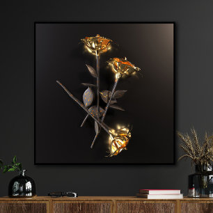 Poster Roses Brûlantes – Élégance Dorée
