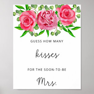 Poster Roses combien de baisers jeu de baby shower affich
