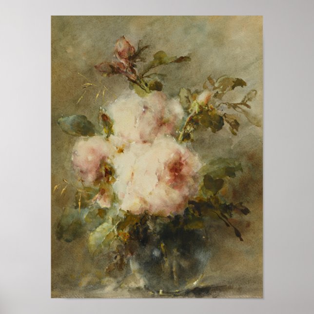 Poster Roses dans un vase par Margaretha Roosenboom (Devant)