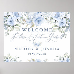Poster Roses d'aquarelle bleu foncé assis