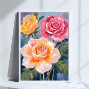 Poster Roses de printemps   Peinture aquarelle florale Fl