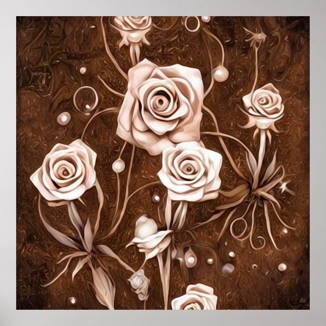 Poster Roses de sépia peint (Devant)