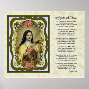Poster Roses de St Therese peu de prière de poème de