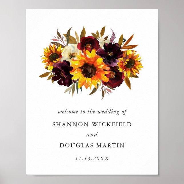 Poster Roses de tournesol Rustic Floral Mariage de automn (Devant)