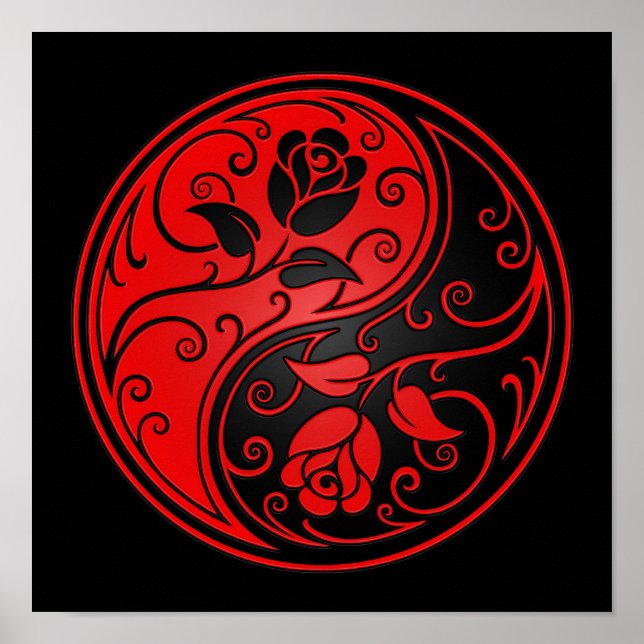 Poster Roses de Yin Yang rouge et noir (Devant)