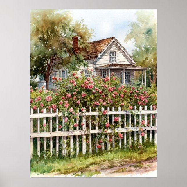 Poster Roses d'Escalades idylliques dans la campagne rura (Devant)