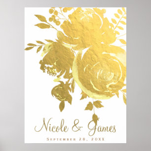 Poster Roses d'or Faux Foil Elégant Mariage floral modern