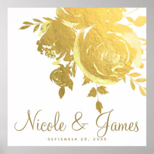 Poster Roses d'or Faux Foil Elégant Mariage floral modern