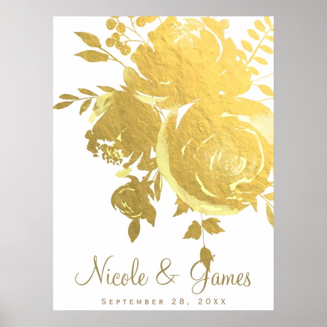 Poster Roses dorées Faux Feuille Élégant Moderne Floral M (Devant)