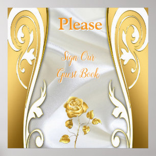 Poster Roses en soie et or luxueuses et fluides.