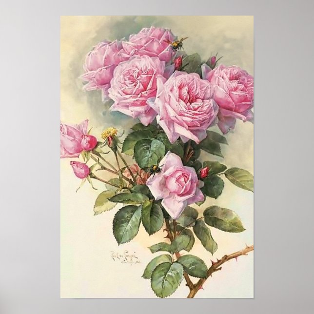 Poster Roses et bourdons Paul de Longpre Art (Devant)