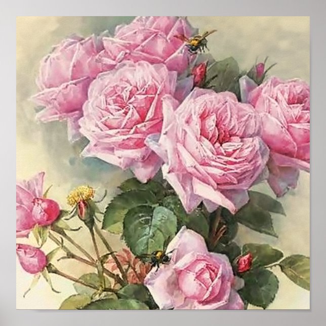 Poster Roses et bourdons Paul de Longpre Art (Devant)