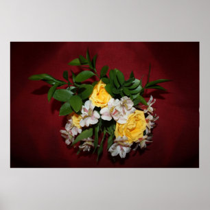 Poster Roses et Lilacs jaunes en rouge