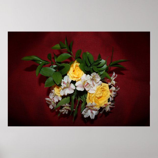 Poster Roses et Lilacs jaunes en rouge (Devant)